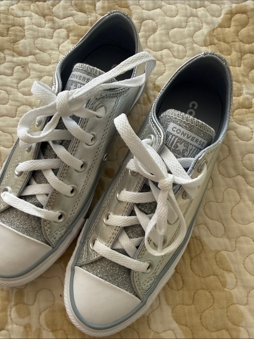 Converse Silver Metallic and Glitter Low-Top Sneakers